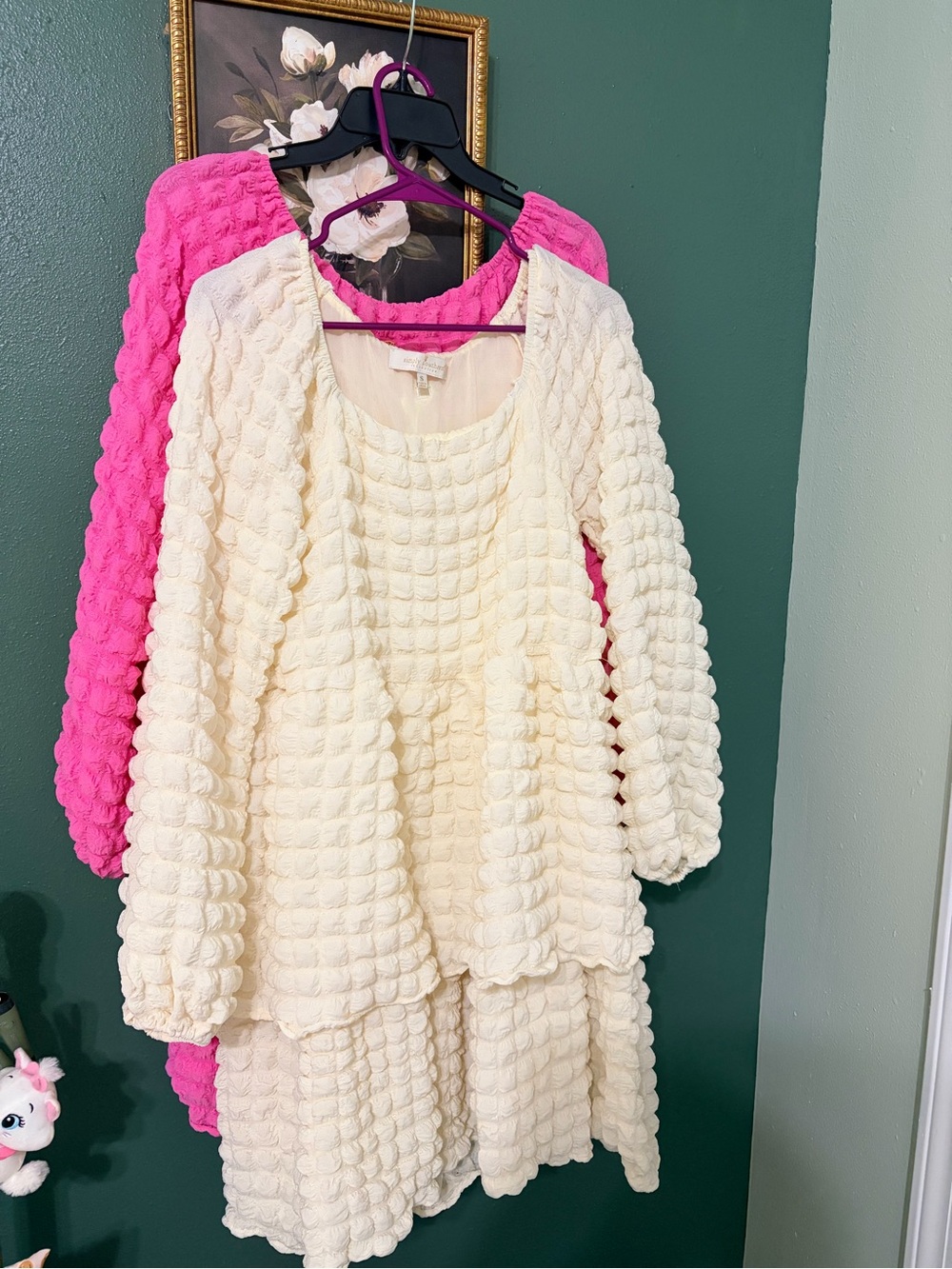 Simply Southern Cream Puff-Texture Casual Dress with Pink Underlayer